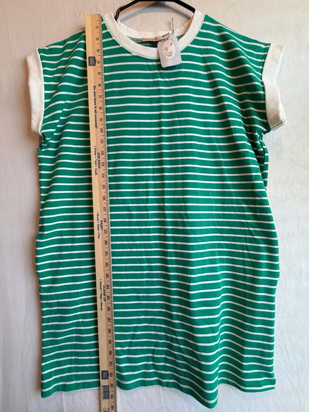Zenana Green And White Striped Cap Sleeve Tee Top Size L - Picture 4 of 7